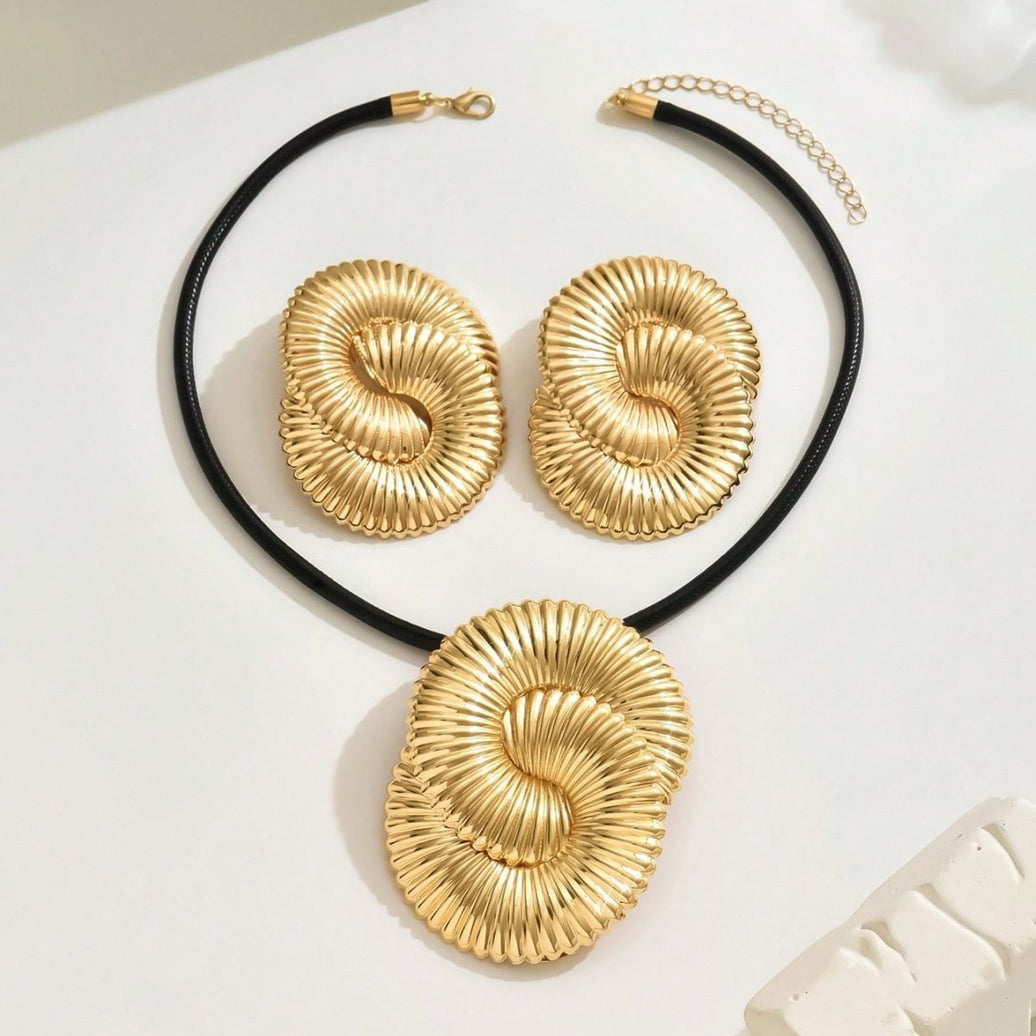 Glamorous Golden Spiral Jewelry Set - A Statement Of Elegance