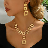 Lxalry 14K Gold Geometric Jewelry Set  Electroplated Necklace   Earrings Duo  Hypoallergenic 316L Gift For Everyday Chic To Evening Glamour