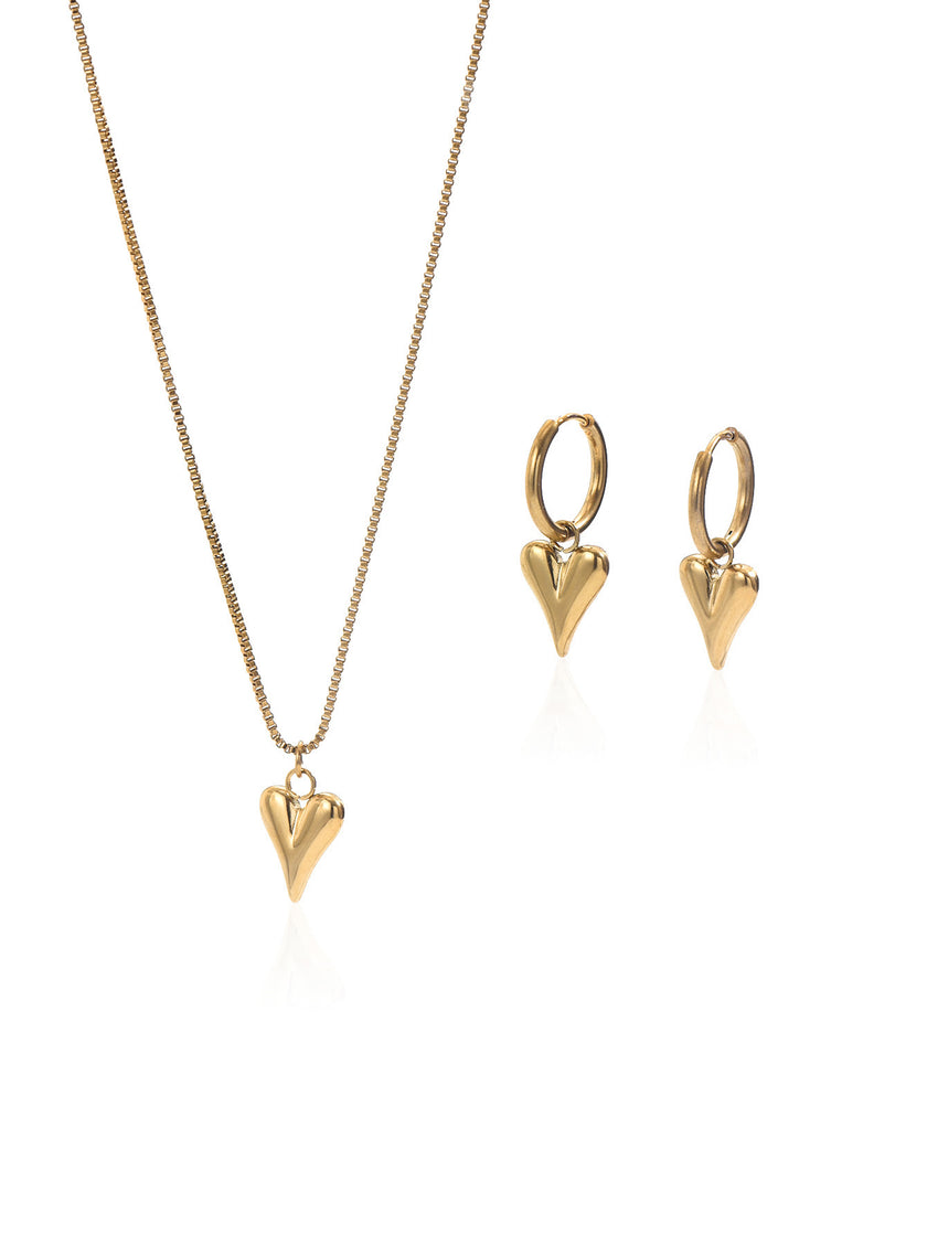 Lxalty 18K Gold Plated Stainless Steel Heart Jewelty Set For Women-Waterproof Hypoallergenic Necklace&Earrings Gift For Girlfriend Birthday Wedding Anniversary Daily Wear