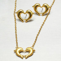 Lxalry 18K Gold Plated Stainless Steel Dolphin Heart Necklace & Earrings Set - Elegant Gift Jewelry, Waterproof & Hypoallergenic, Ideal For Birthday, Anniversary, Valentine's Day & Daily Wear