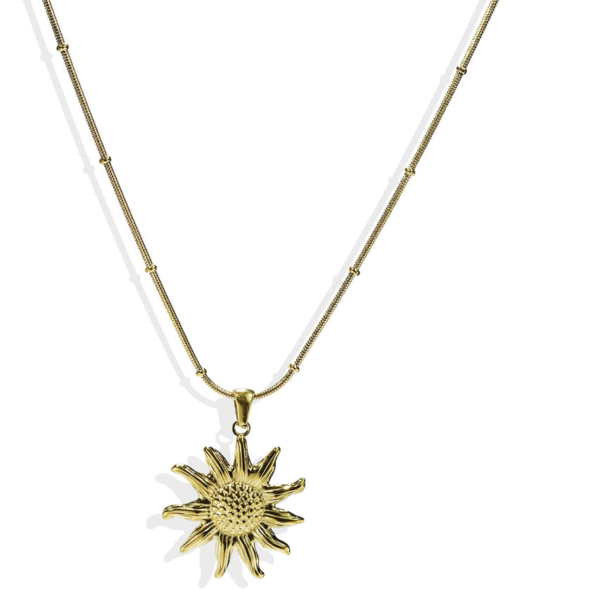 Lxalry 18K Gold Plated Stainless Steel Sun Pendant Necklace And Earrings Set For Women - Elegant Summer Jewelry Gift, Waterproof, Hypoallergenic, Perfect For Birthday, Beach, Wedding, And Daily Wears