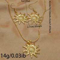 Lxalry 18K Gold Plated Stainless Steel Sun Pendant Necklace And Earrings Set For Women - Elegant Summer Jewelry Gift, Waterproof, Hypoallergenic, Perfect For Birthday, Beach, Wedding, And Daily Wears