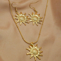Lxalry 18K Gold Plated Stainless Steel Sun Pendant Necklace And Earrings Set For Women - Elegant Summer Jewelry Gift, Waterproof, Hypoallergenic, Perfect For Birthday, Beach, Wedding, And Daily Wears