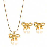 Lxalry 18K Gold Plated Stainless Steel Bow Jewelry Set For Women - Cute Waterproof Necklace & Earrings, Hypoallergenic, Elegant Gift For Birthday, Girlfriend, Christmas, Summer, Daily Wear