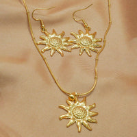 Lxalry 18K Gold Plated Stainless Steel Sun Pendant Necklace And Earrings Set For Women - Elegant Summer Jewelry Gift, Waterproof, Hypoallergenic, Perfect For Birthday, Beach, Wedding, And Daily Wears