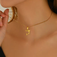 Lxalry 18K Gold Plated Stainless Steel Dolphin Heart Necklace & Earrings Set - Elegant Gift Jewelry, Waterproof & Hypoallergenic, Ideal For Birthday, Anniversary, Valentine's Day & Daily Wear