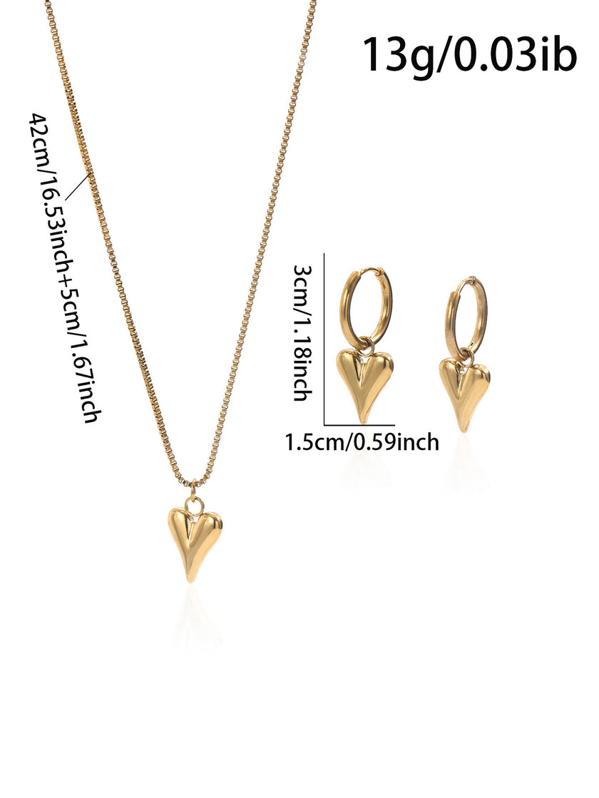 Lxalty 18K Gold Plated Stainless Steel Heart Jewelty Set For Women-Waterproof Hypoallergenic Necklace&Earrings Gift For Girlfriend Birthday Wedding Anniversary Daily Wear