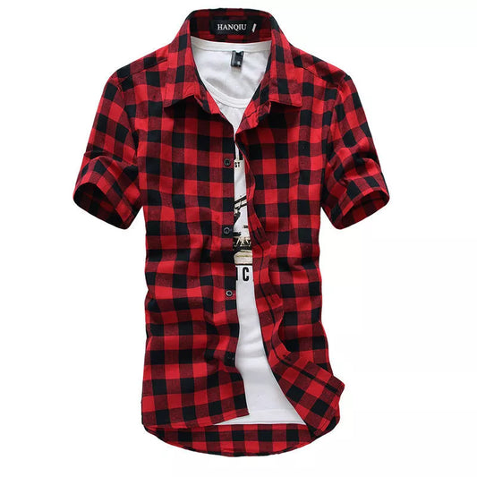 Red And Black Plaid Shirt Men Shirts 2024 New Summer Fashion Chemise Homme Mens Checkered Shirts Short Sleeve Shirt Men Blouse