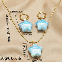 Lxalry 18K Gold Plated Stainless Steel Star Pendant Necklace & Earrings Set - Cute Iridescent Blue Charm, Waterproof, Hypoallergenic, Ideal Gift For Birthday, Summer, Girls, Daily Wear & Parties
