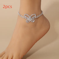 Full Diamond Butterfly Multilayer Fashion Full Diamond Rhinestone Anklet